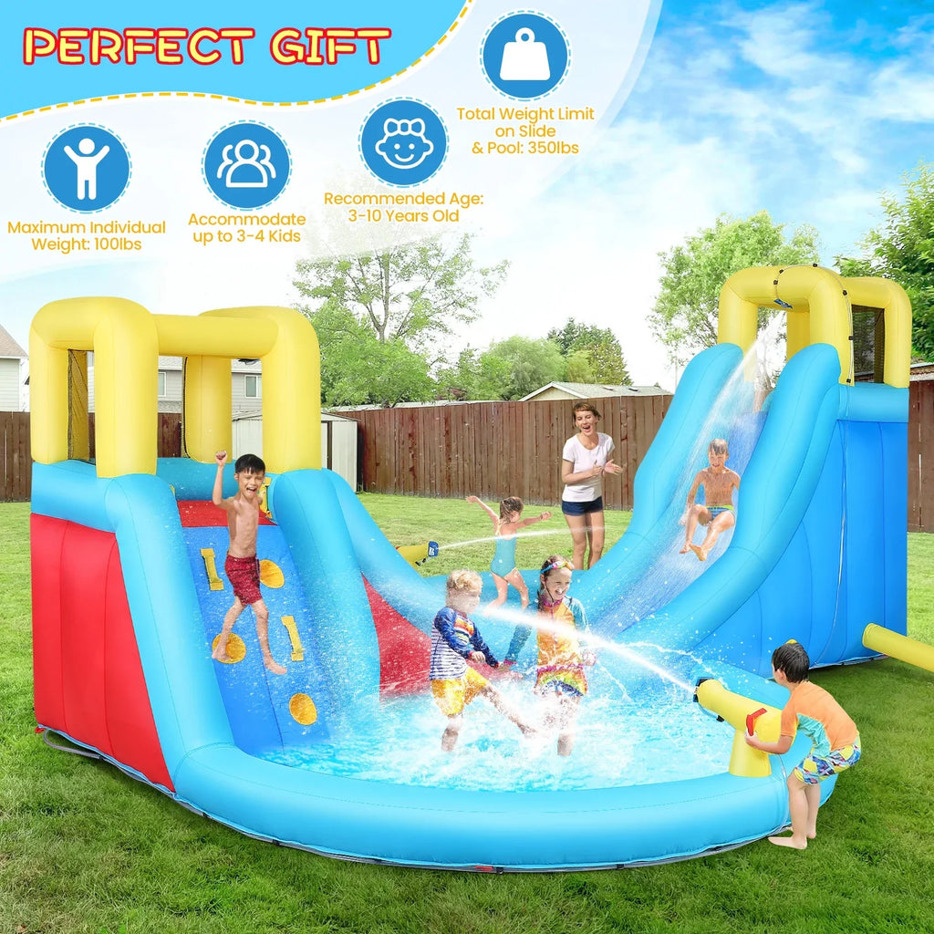 Veeboto Inflatable Water Slide for kids with 520W Blower Bounce House with 2 Water Slides, 2 Splash Pool & 2 Climbing Walls Indoor/Outdoor Playgrounds