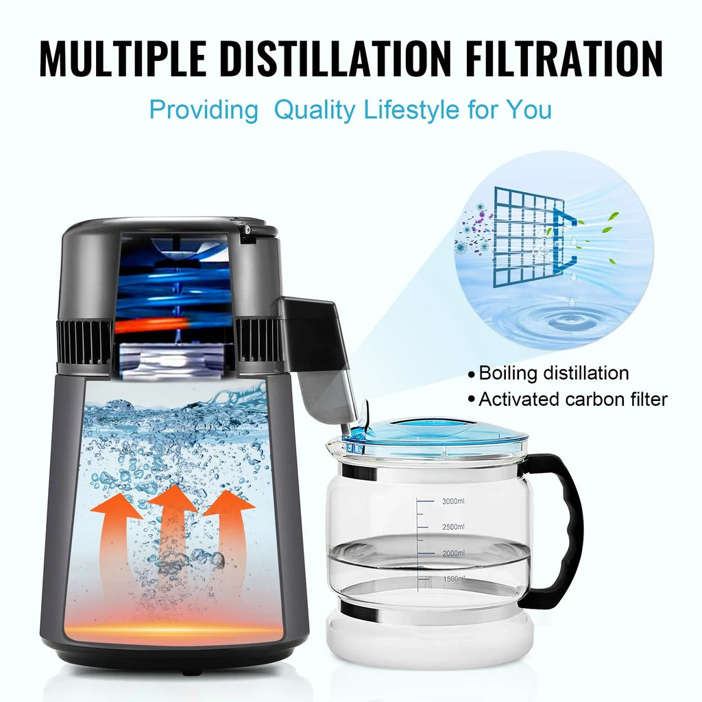 SKYSHALO 4L Water Distiller Purifier Machine Countertop Stainless Steel Interior