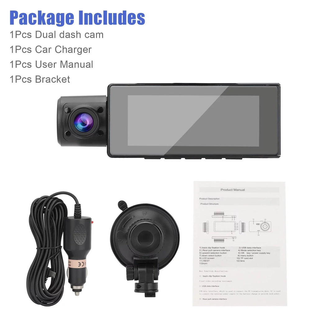 Dual Dash Cam, TSV 1080P Driving Recorder Camera for Cars, 170° Wide Angle Front Inside Camera with 3.16inch Screen, Night Vision, Loop Recording, G-Sensor, Parking Monitor, WDR