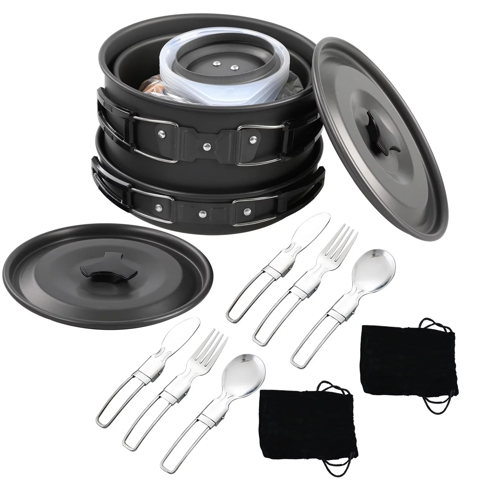 6588 Camping Cookware Mess Kit, Non-Stick Pot and Pan Set with Kettle for Cooking, Hiking, and Backpacking