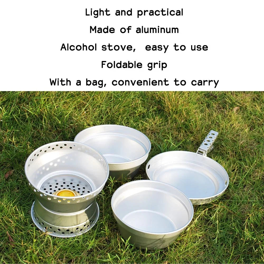 Dazzduo Portable Stand Burner Gripper Stove Backpacking Pan Picnic Alcohol IUPPA Set LAOSHE Mess with Cooking mewmewcat for doorslay Camping BBQ Spirit Kit Hiking Pot HUIOP Outdoor , Cookware