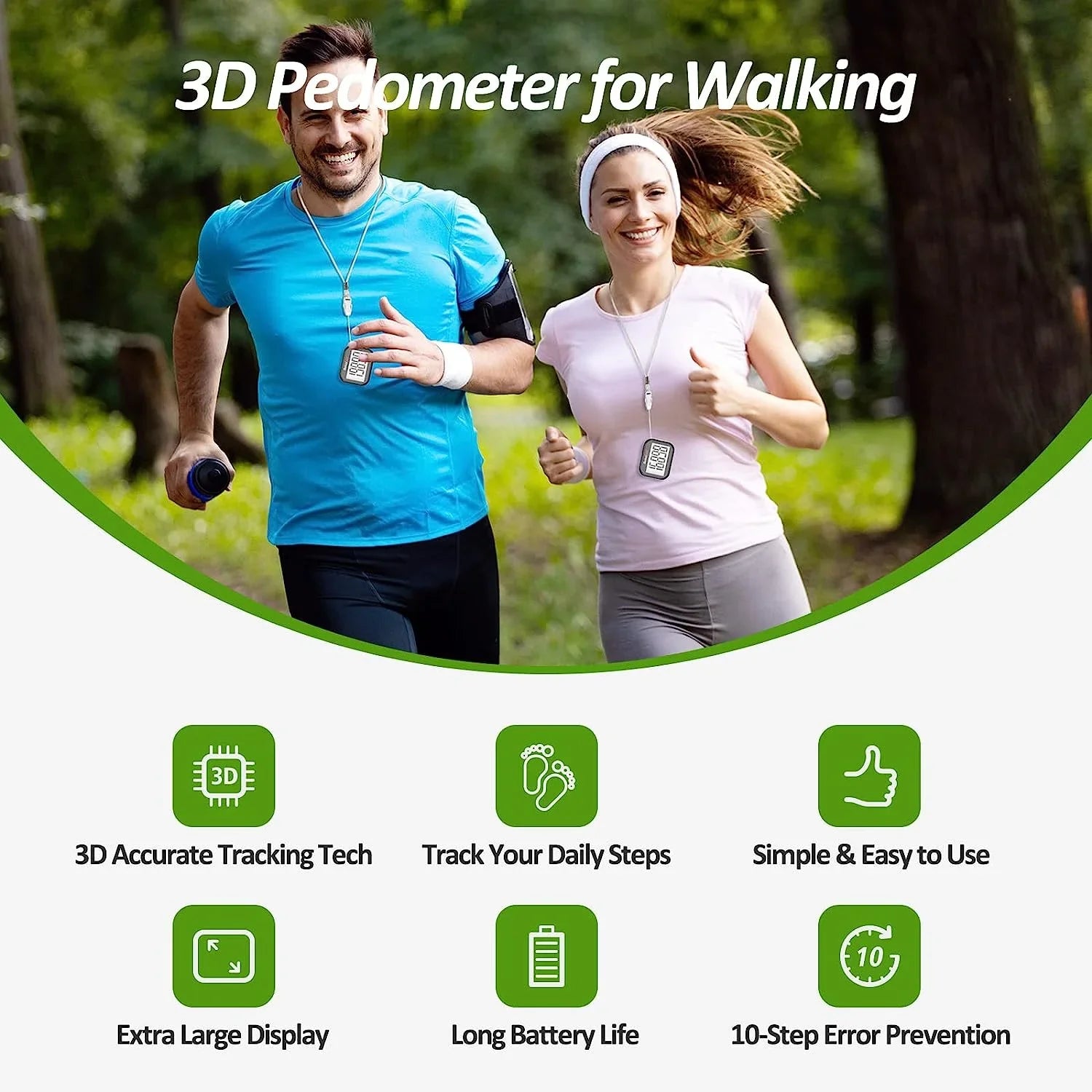 3D Pedometer for Walking, Simple Step Counter for Walking with Removable Clip and Lanyard, Accurate Pedometers for Steps, Step Tracker with Large Screen for Men Women and Kids
