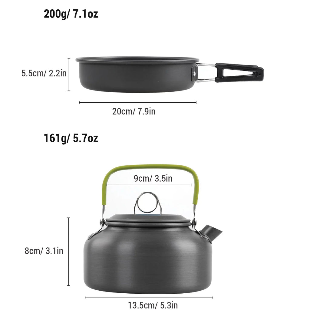 6588 Camping Cookware Mess Kit, Non-Stick Pot and Pan Set with Kettle for Cooking, Hiking, and Backpacking