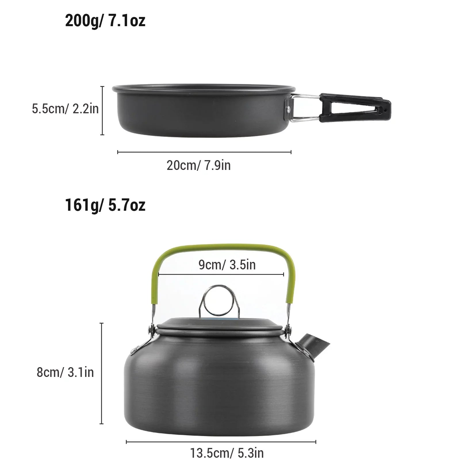 6588 Camping Cookware Mess Kit, Non-Stick Pot and Pan Set with Kettle for Cooking, Hiking, and Backpacking