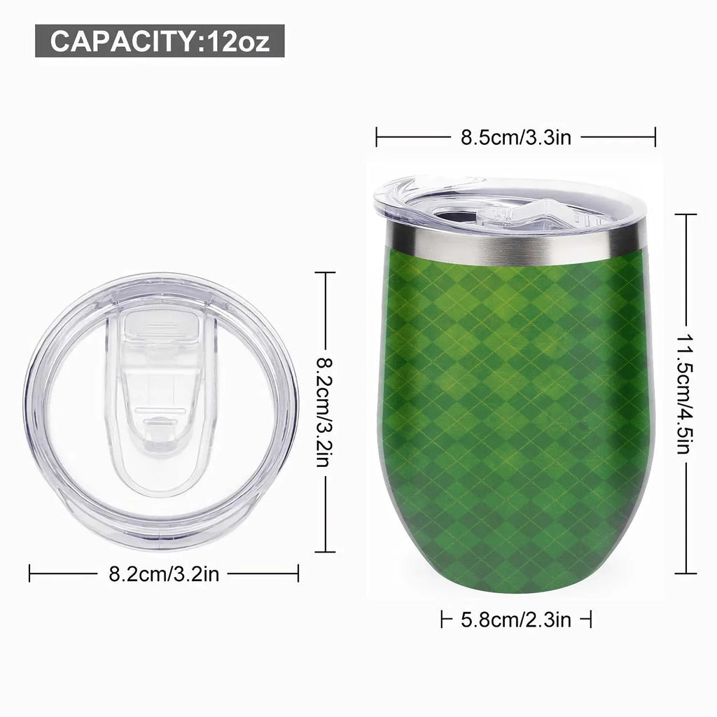 Hidove 12oz 304 Stainless Steel Vacuum Insulated Cups, Green Argyle Textured Background Eggshell Cup U Shape Tumbler Cups with Lid, Double Layer Insulation Wine Cup Big Belly Cup