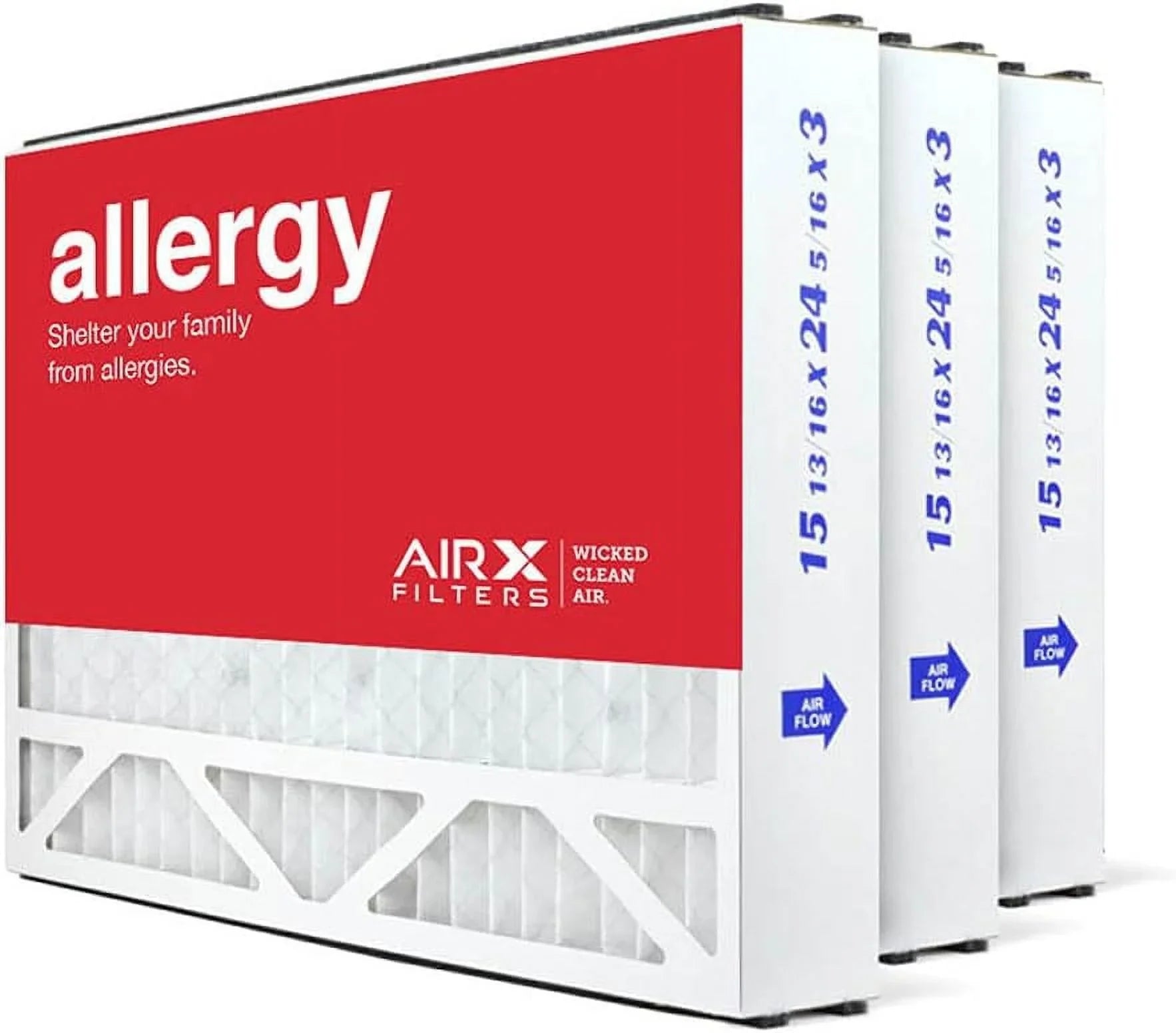16x25x3 MERV 11 HVAC AC Furnace Air Filter Replacement for Air Bear Trion 255649-101, Allergy 3-Pack, Made in the USA