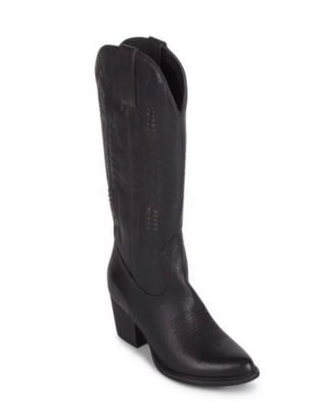 WANTED Womens Black Whip-Stitch Detailing Pull Tabs Woven Padded Texan Pointed Toe Block Heel Western Boot 5.5