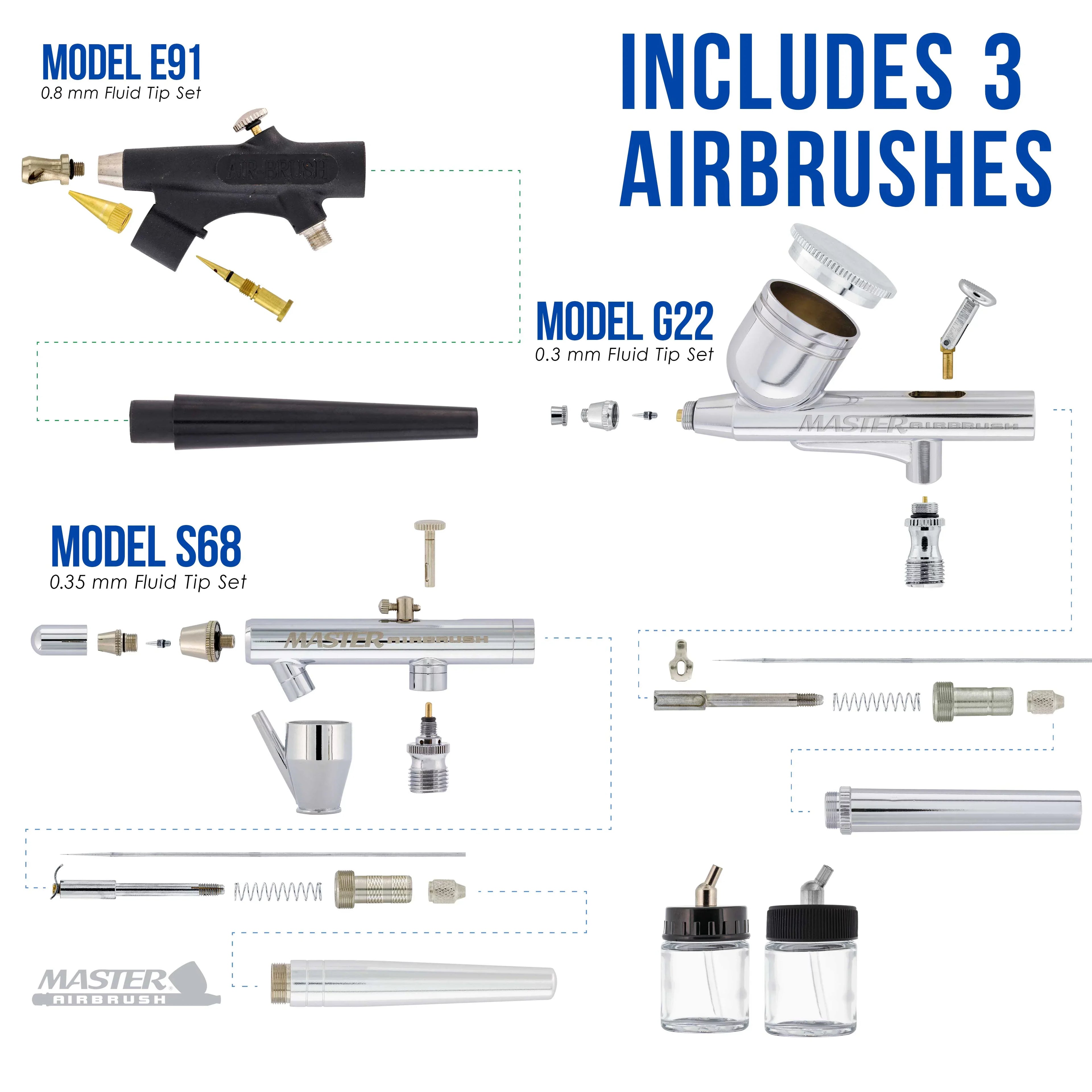 New 3 Airbrush & Compressor Kit Dual-Action Spray Air Brush Set Tattoo Nail Art