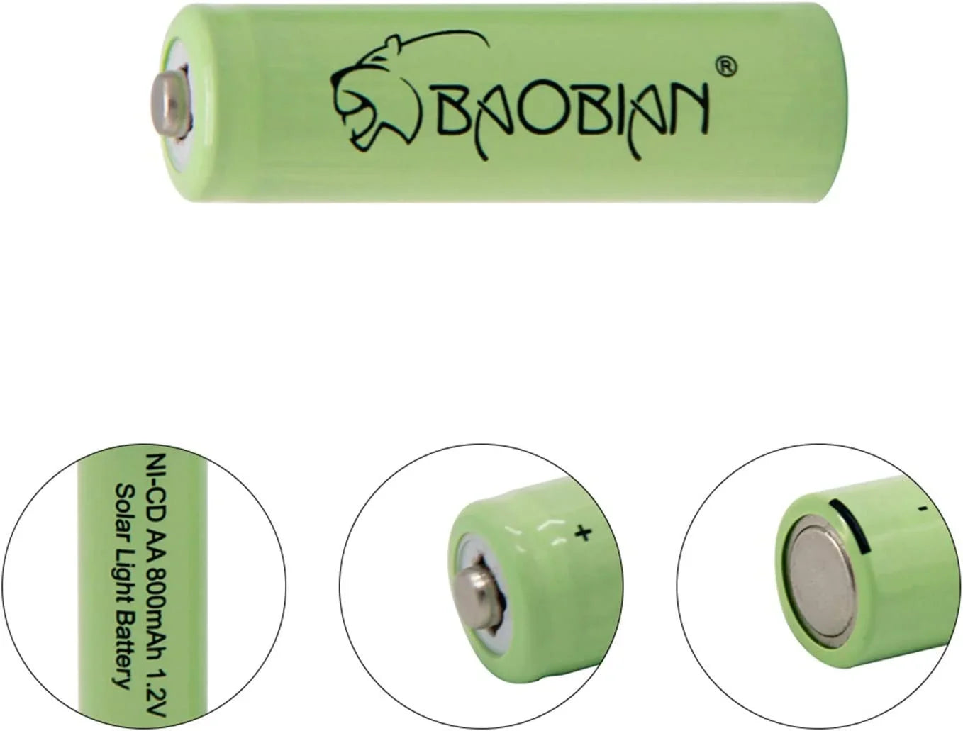 BAOBIAN AA NiCd 800mAh 1.2V Rechargeable Batteries for Outdoor Solar Garden Lights, Remotes, Mice Solar Light Batteries (8 PCS)