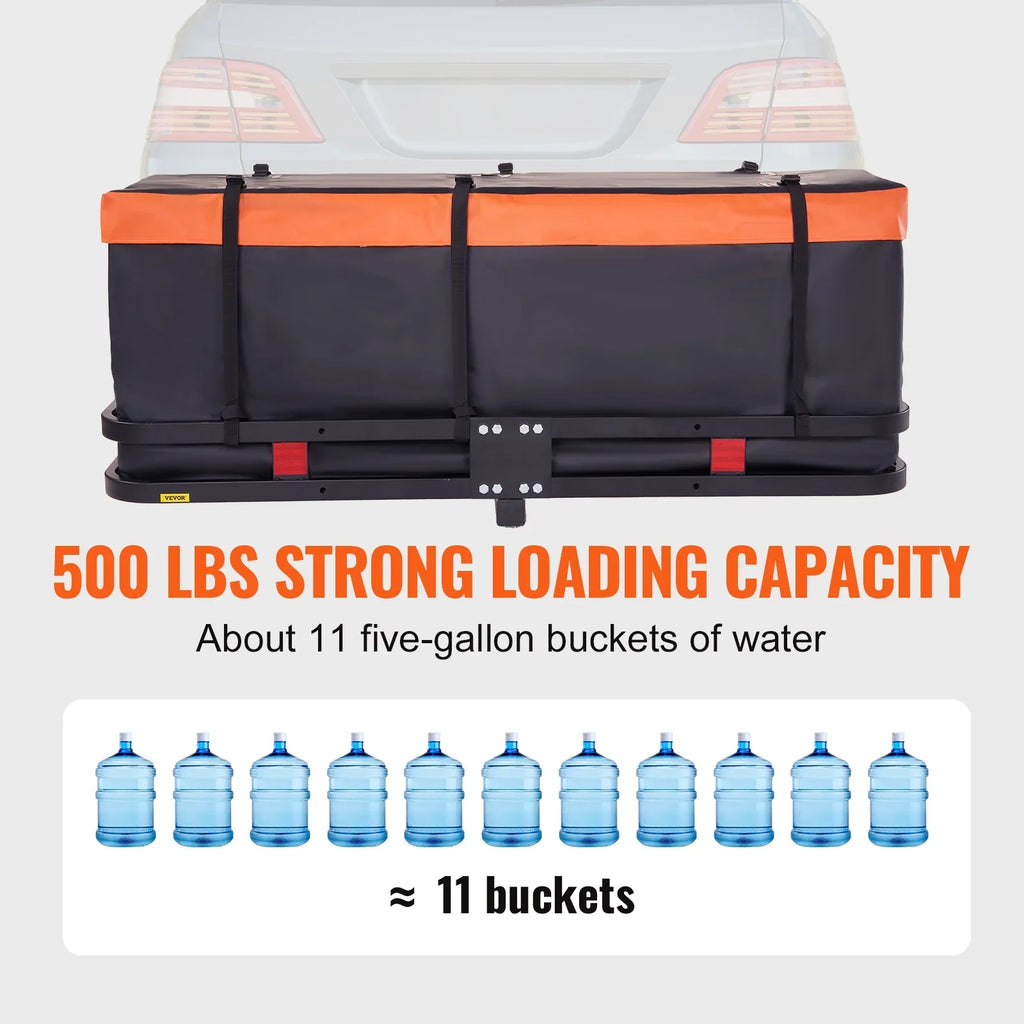 BENTISM Hitch Mount Cargo Carrier 60x24x6in 500lb Foldable Steel Cargo Basket with Waterproof Bag Cargo Net Ratchet Straps Fits 2" Receiver