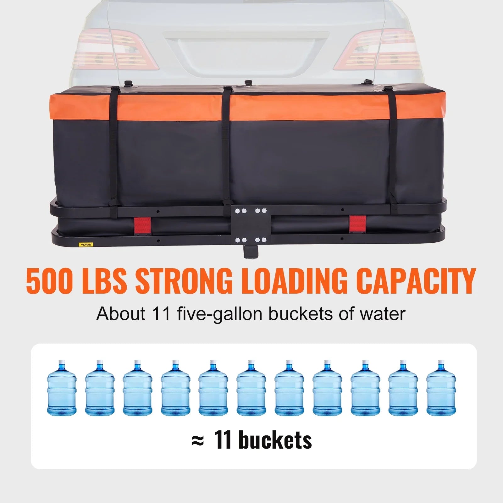 BENTISM Hitch Mount Cargo Carrier 60x24x6in 500lb Foldable Steel Cargo Basket with Waterproof Bag Cargo Net Ratchet Straps Fits 2" Receiver
