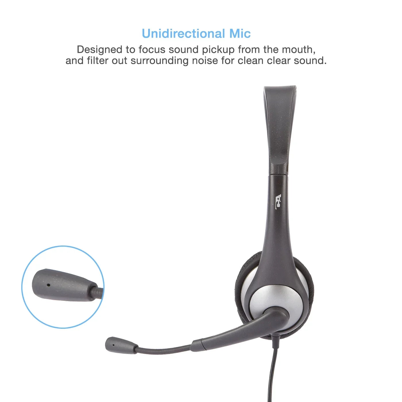 Cyber Acoustics Gray Mono Headset w/ Y-Adapter & Microphone (AC-104) -