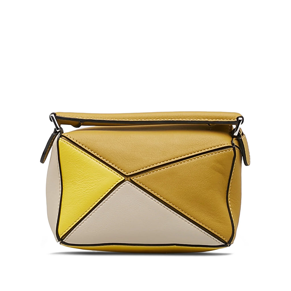 Pre-Owned Authenticated LOEWE Mini Puzzle Satchel Calf Leather Yellow Unisex (Good)