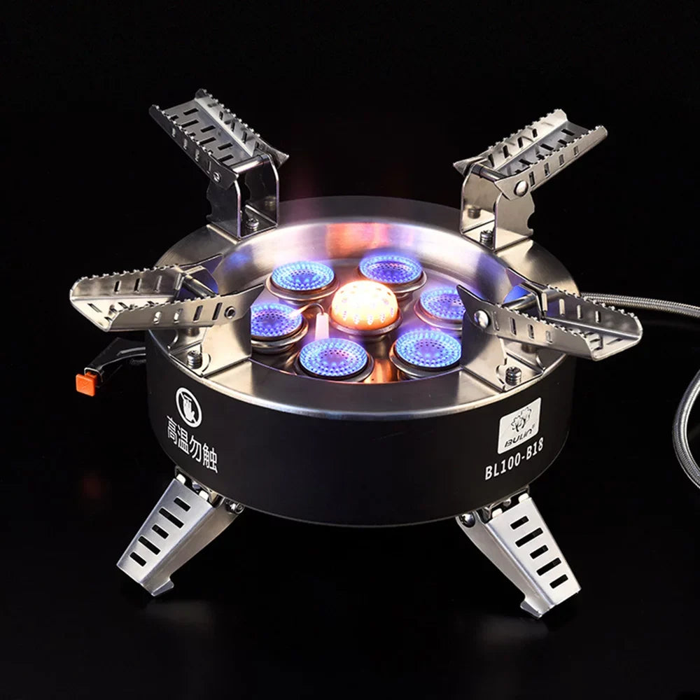 BULIN 18000W High-power Camping Stove with Piezo Ignition Windproof Seven-core Gas Stove Foldable Backpacking Stove For Fishing Hiking Traveling