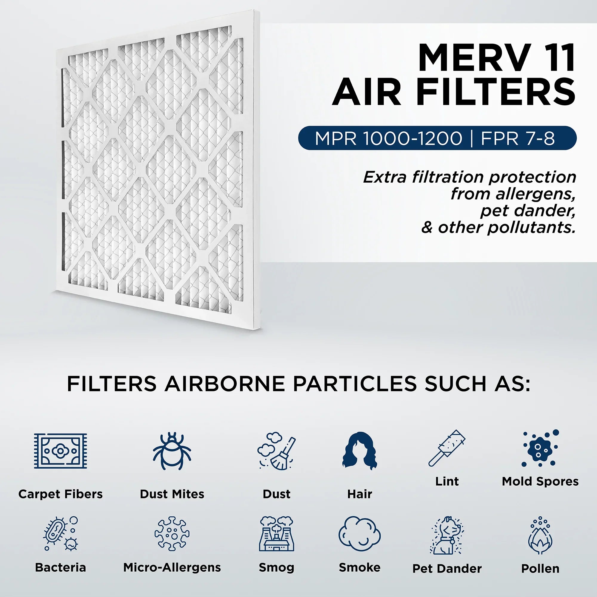 12x20x1 MERV 11, MPR 1000 Pleated AC Furnace 1" Air Filters by Pamlico. Case of 12. Actual Size: 11-1/2 x 19-1/2 x 3/4