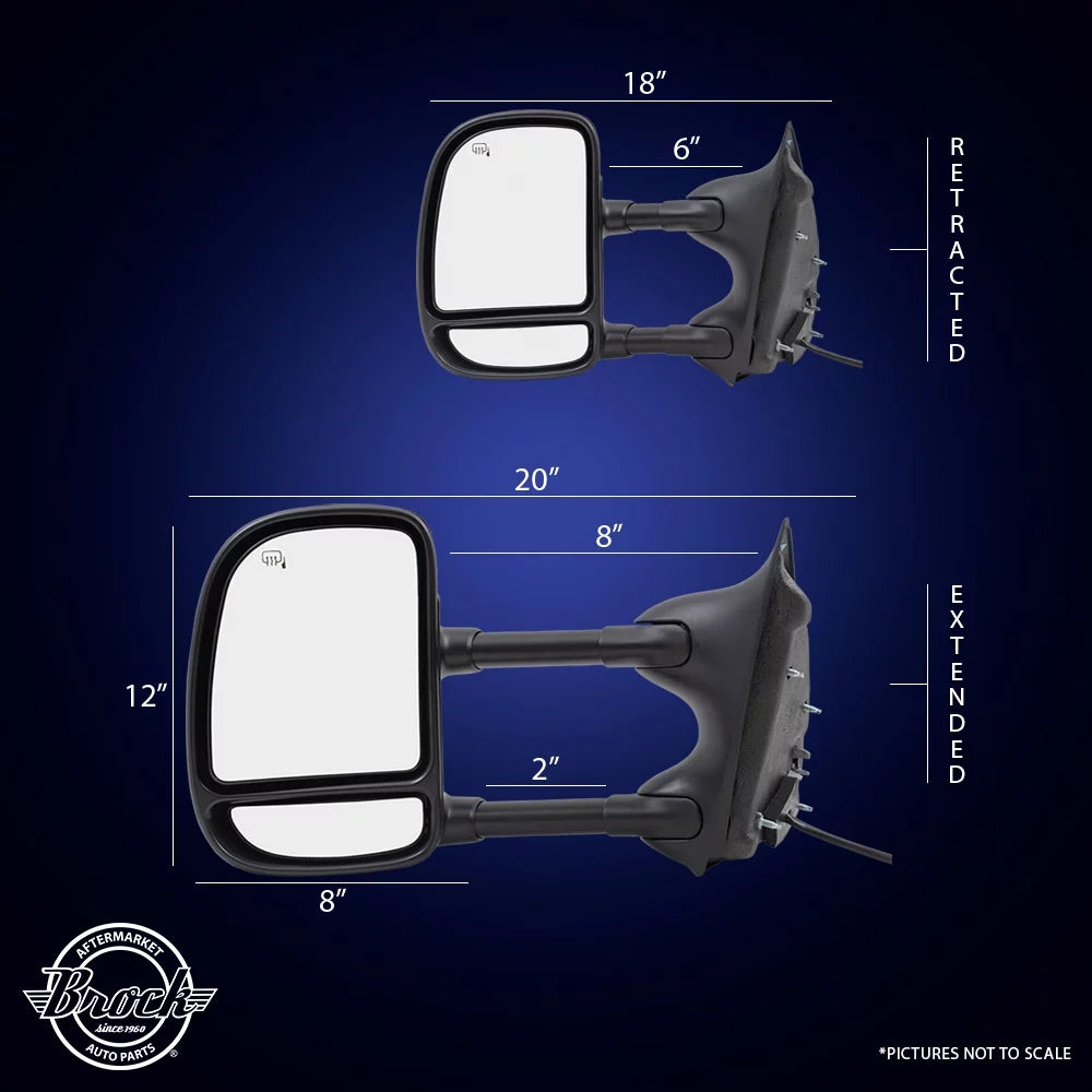 Brock Replacement Passengers Telescopic Tow Power Side View Mirror Heated Compatible with 1999-2007 F250 F350 F450 Super Duty Pickup Truck 3C7Z17682 EAA