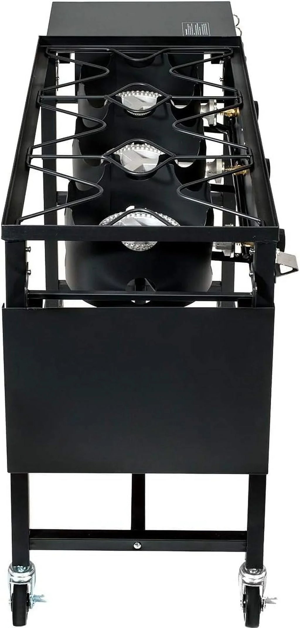 Portable Propane 87,000-BTU Triple-Burner Outdoor Camp Stove Side Table Patio Cooking Wheel W/Regulator 4 Hook Utensil Holder