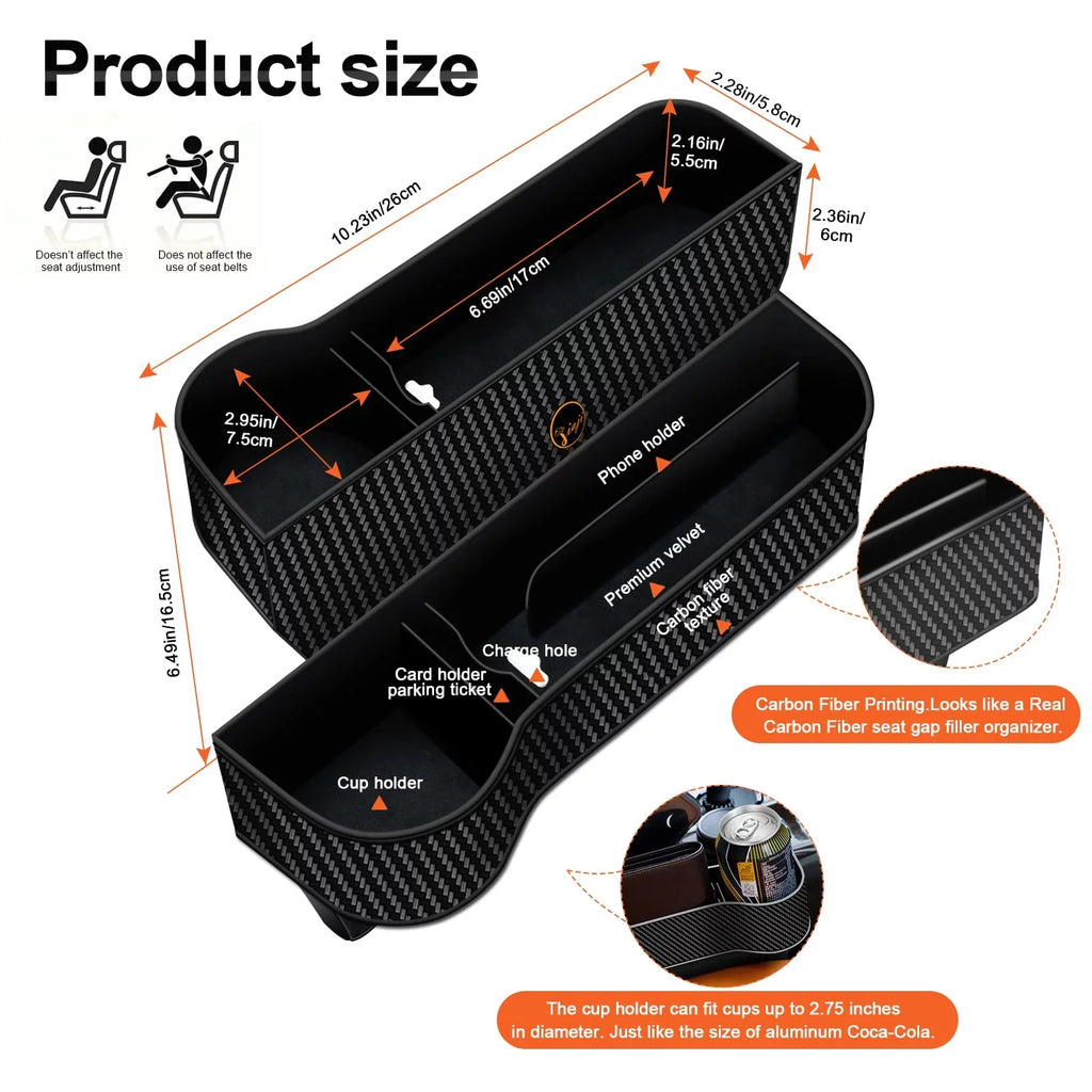FOAUUH 2 Pack Car Seat Gap Filler Organizer,Multifunctional Car Seat Organizer with Cup Holders 2 Seat Hooks for Drink,Car Organizer Front Seat