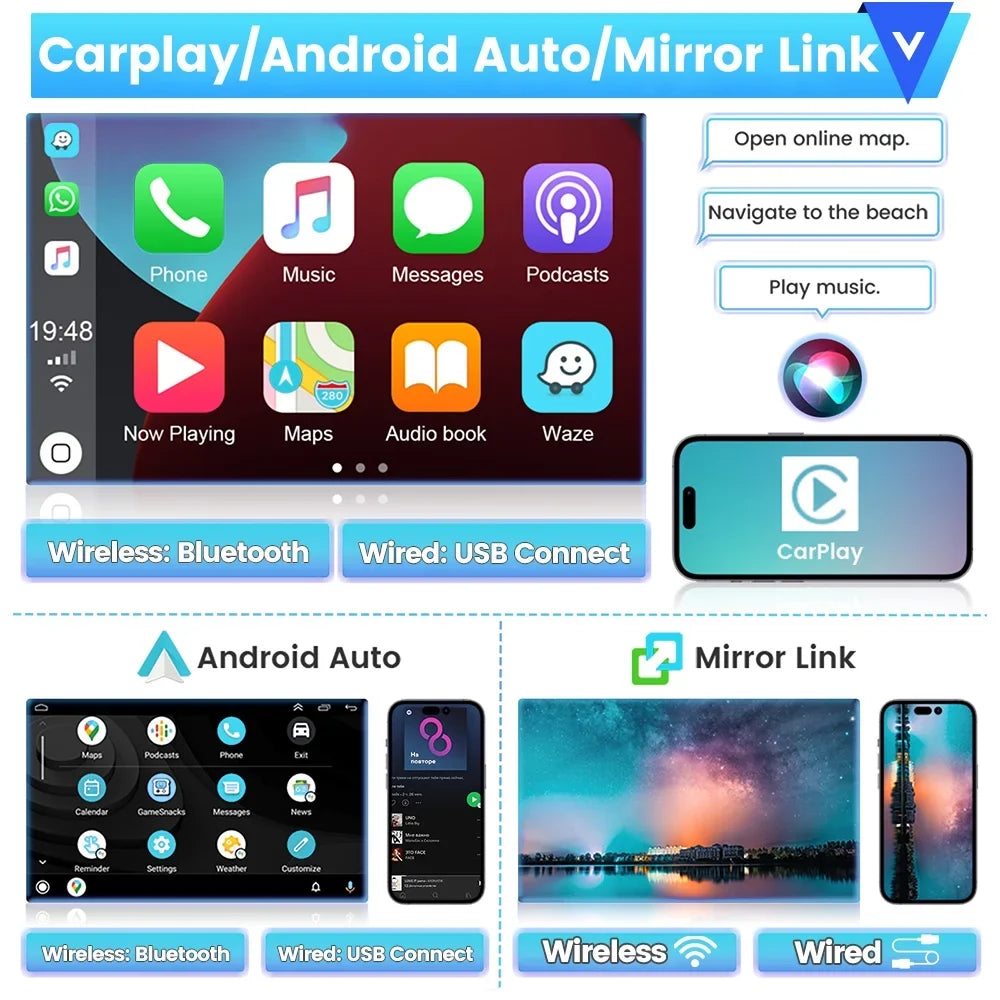 Podofo 2+64G for Hyundai Santa-fe 2006-2012 9'' Car Stereo Radio Wireless Carplay Android Auto Mirror Link Android 13 WIFI GPS FM Bluetooth USB Hifi,AHD Backup Camera
