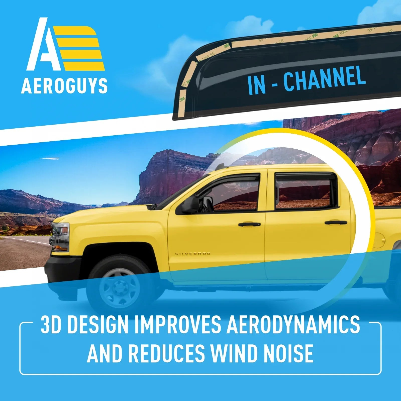 AEROGUYS In-Channel Window Deflectors Extra Durable Window Visors Rain Guards Fit for Chevrolet (Chevy) Silverado 1500 2014-2018 Crew Cab, Sun Visors, Wind Vent Visors, Truck Accessories -4pcs. AG0421
