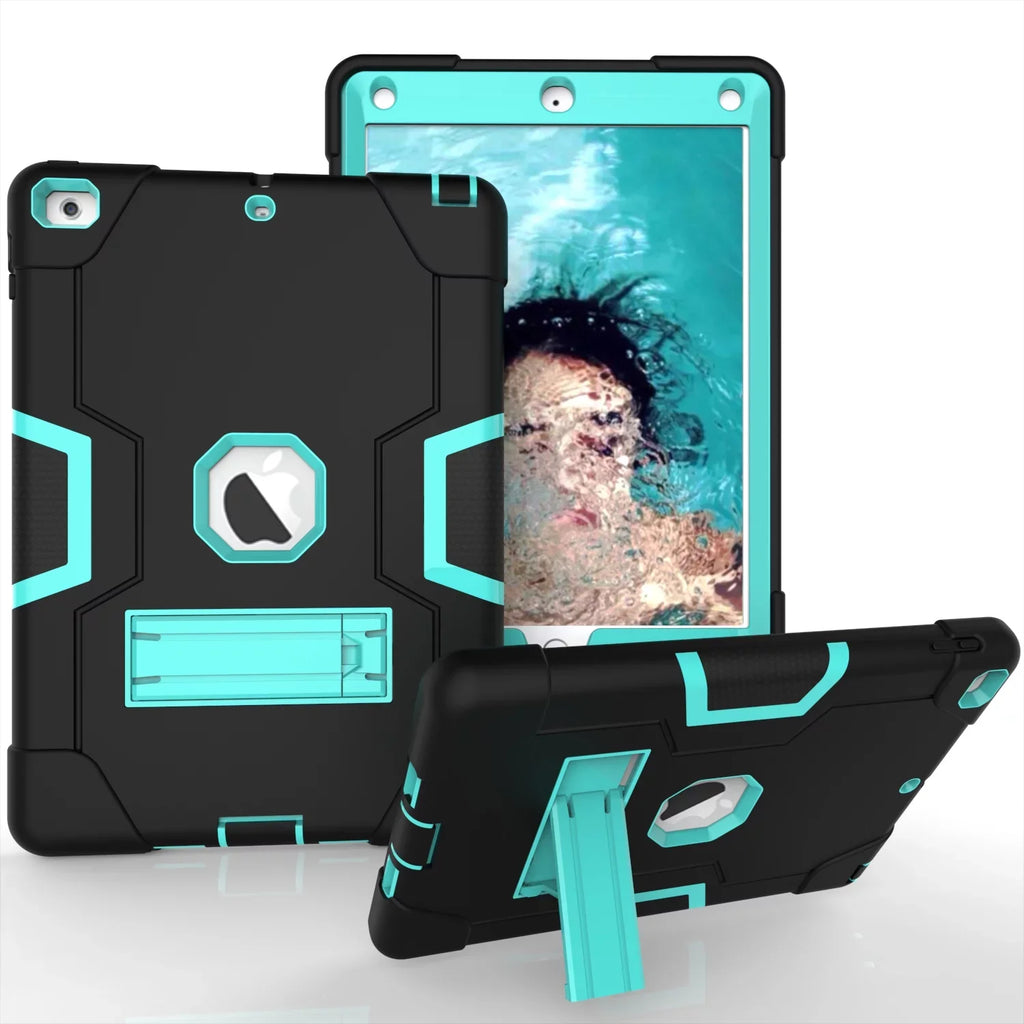 Allytech Case for New iPad 9.7 2018 2017,iPad 6th/5th Generation Case,Three Layer Shockproof Armor Defender Protective Case Cover for Apple iPad 9.7 2017/2018 A1893 A1954 A1822 A1823 (Black/Aqua)