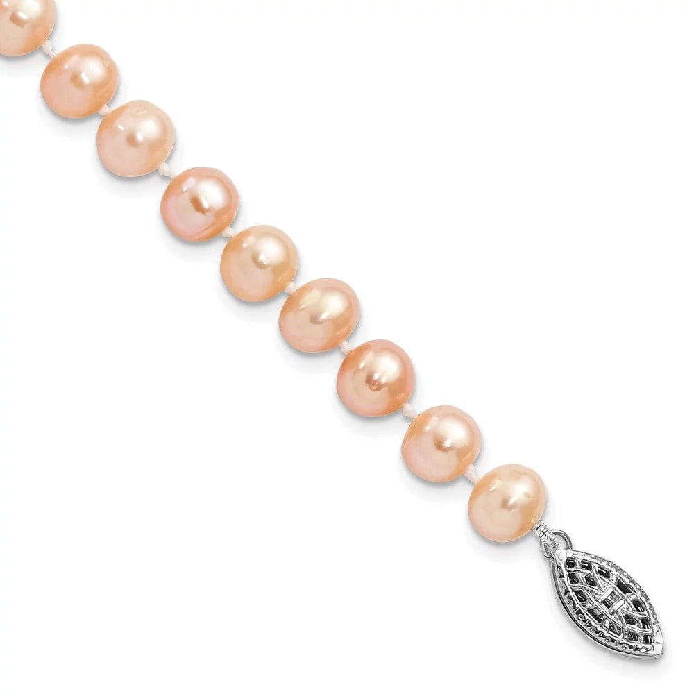 Auriga 925 Sterling Silver 6-7mm Pink Fwc Pearl Bracelet 7.25inch for Women