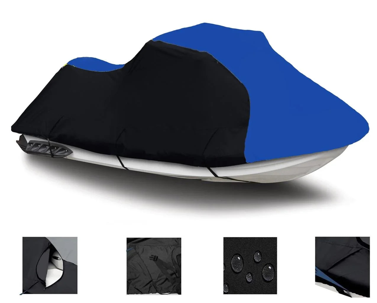 BLACK / BLUE HEAVY-DUTY, 600 DENIER Jet Ski PWC Cover Compatible for Yamaha Wave Runner GP 800R 2001 2002 2003 2004 2005 2 Seater