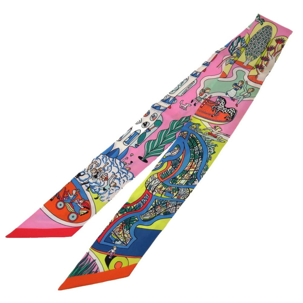Pre-Owned Hermes Twilly Exposition Universelle Silk Rose Scarf (Fair)