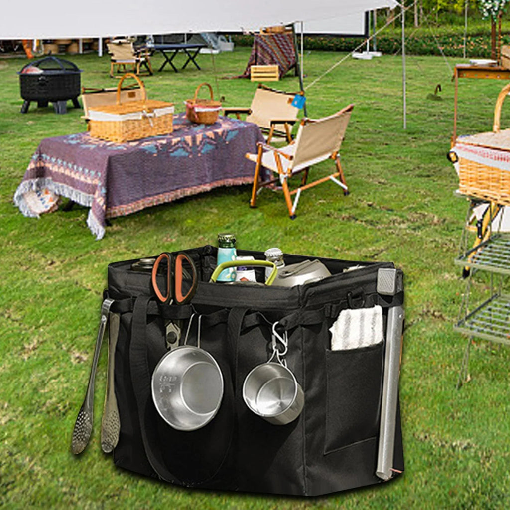 Outdoor Picnic Storage Bag Handbag Foldable Travel Garage Trunk Organizer Black 36.5x24.5x32.5cm for Camper, Travel, RV Multifunctional