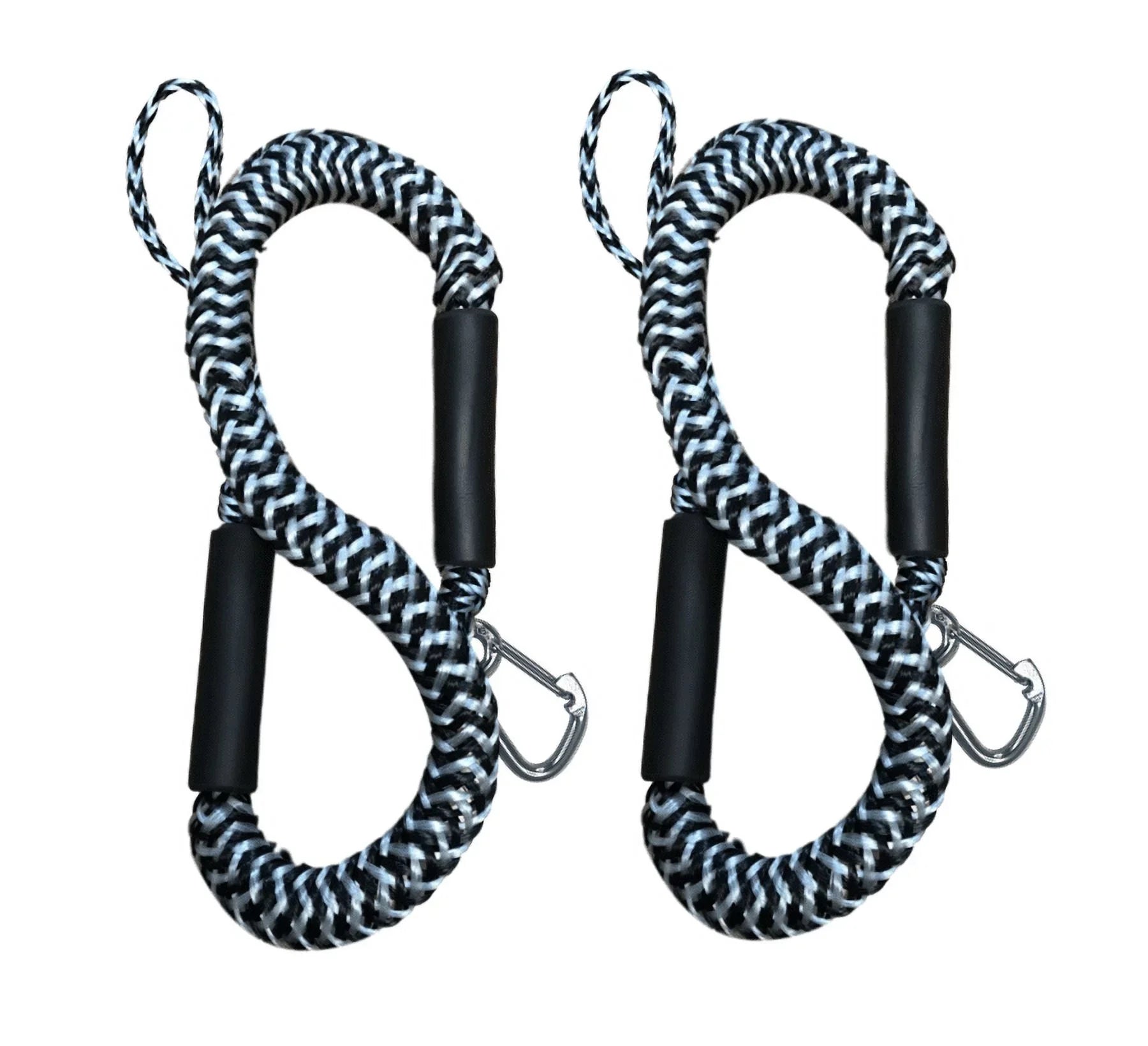 Pactrade Marine Boat Pontoon Kayak PWC Jet Ski Bungee Dock Line Mooring Rope 4'-5.5' with SS316 Snap Hook Salt and Fresh Water Use 2 Pack (Black & White)