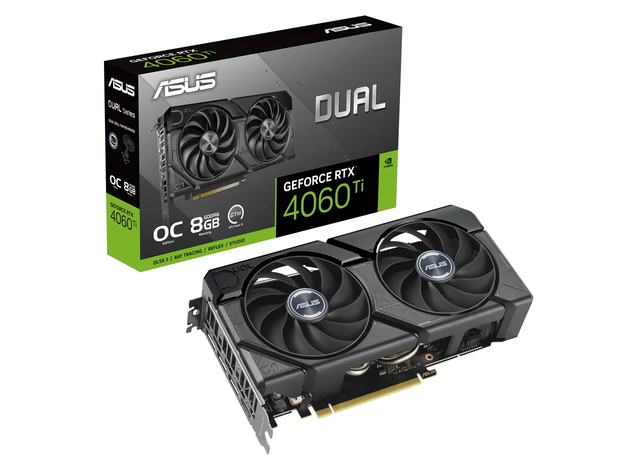 ASUS Dual GeForce RTX? 4060 Ti EVO OC Edition 8GB GDDR6 (PCIe 4.0, 8GB GDDR6, DLSS 3, HDMI 2.1a, DisplayPort 1.4a, Axial-tech fan design, 0dB technology, Protective Backplate, Auto-Extreme Technology)
