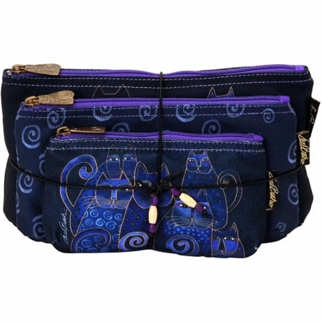 Laurel Burch Cosmetic Bag, Indigo Cats, Set of 3