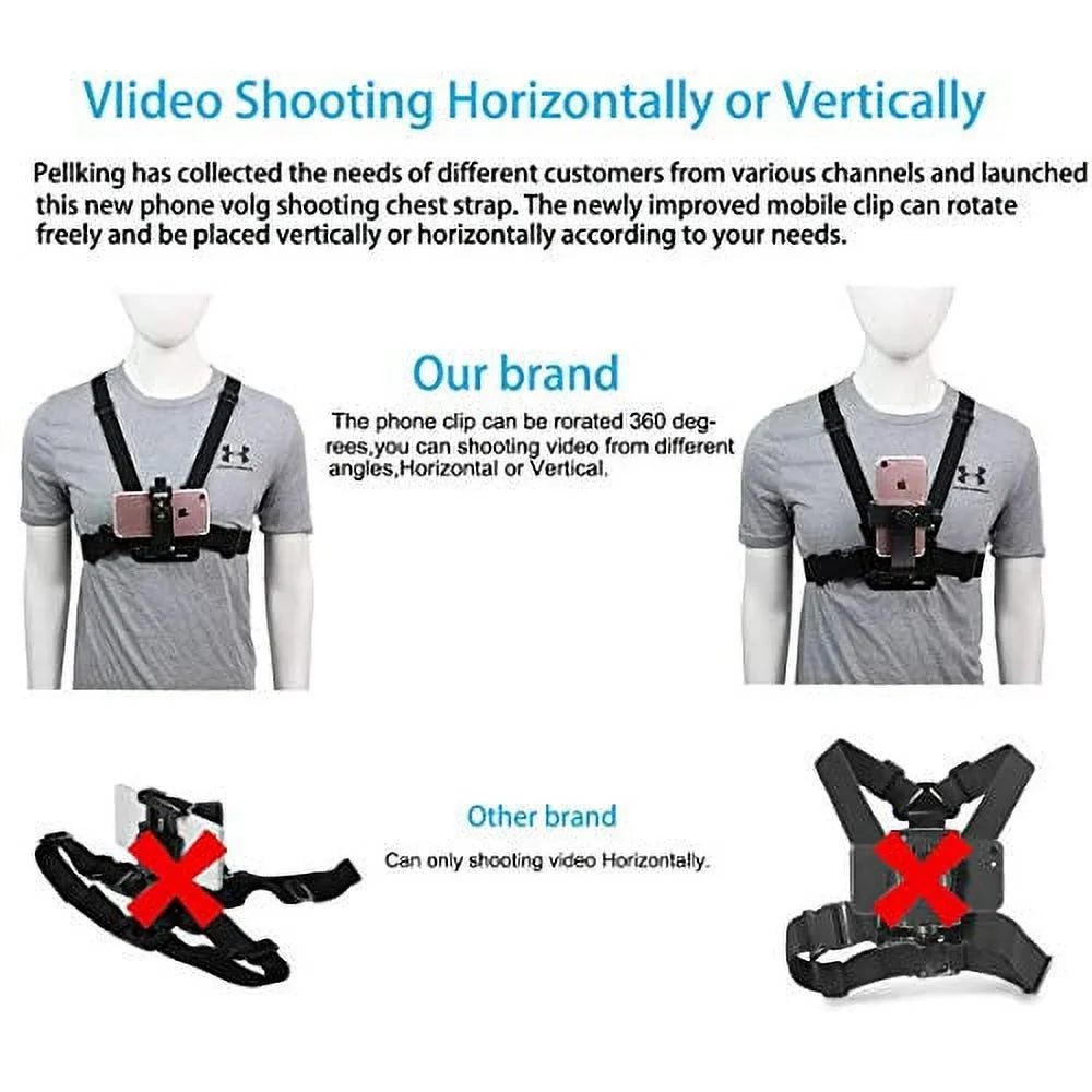 Mobile Phone Chest Strap Mount,Harness Strap Holder Universal Cell Phone Clip for Action Camera POV Compatible with Gopro Akaso Samsung iPhone etc