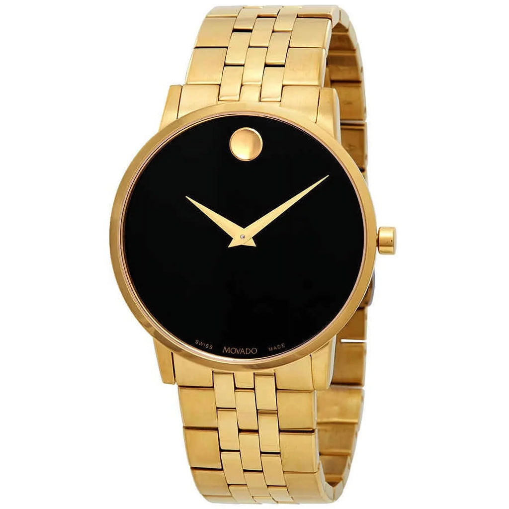 Movado Museum Classic Black Dial Yellow Gold PVD Men's Watch 0607203