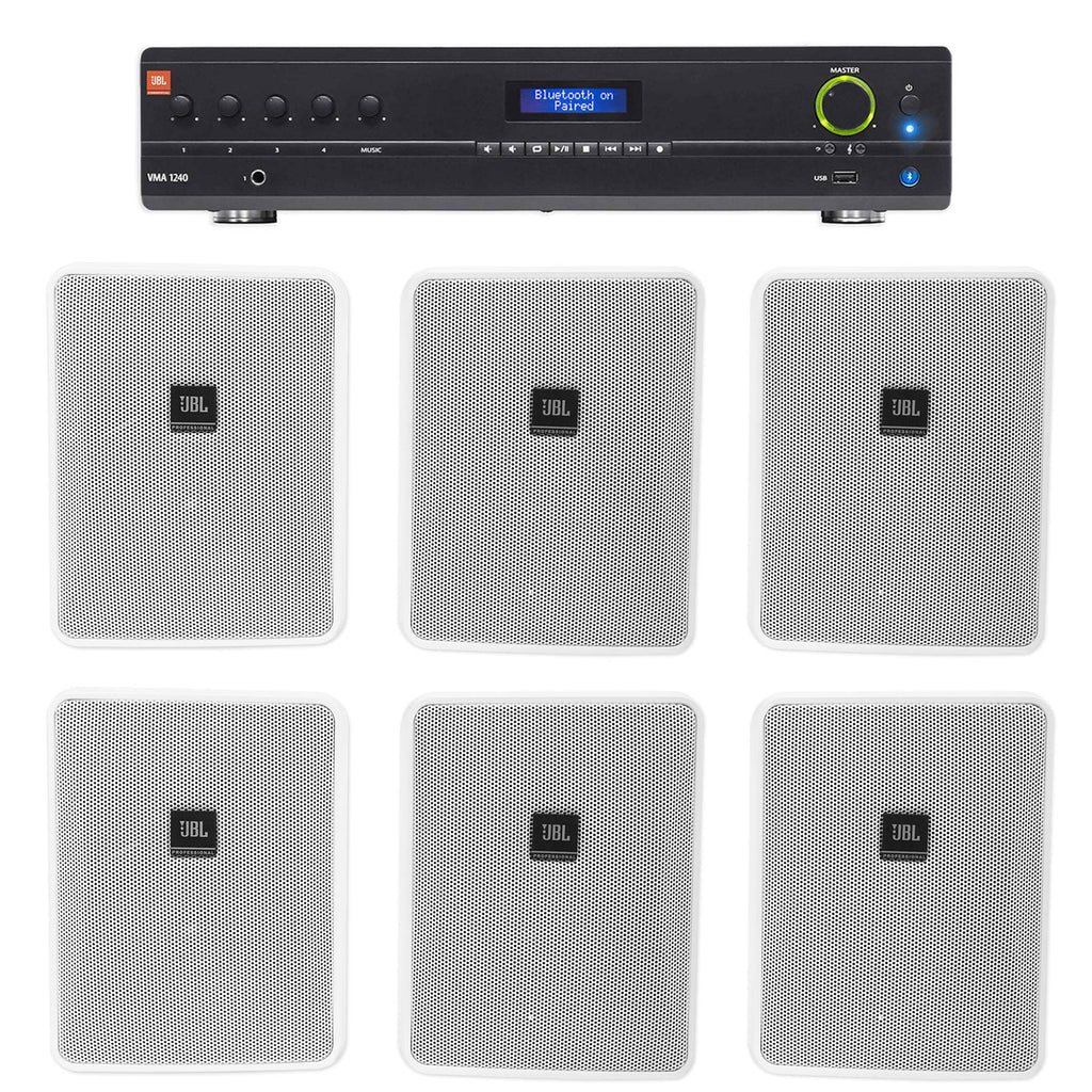 JBL VMA1240 Commercial/Restaurant 240W 70v Amplifier+(6) JBL 5.25" Wall Speakers