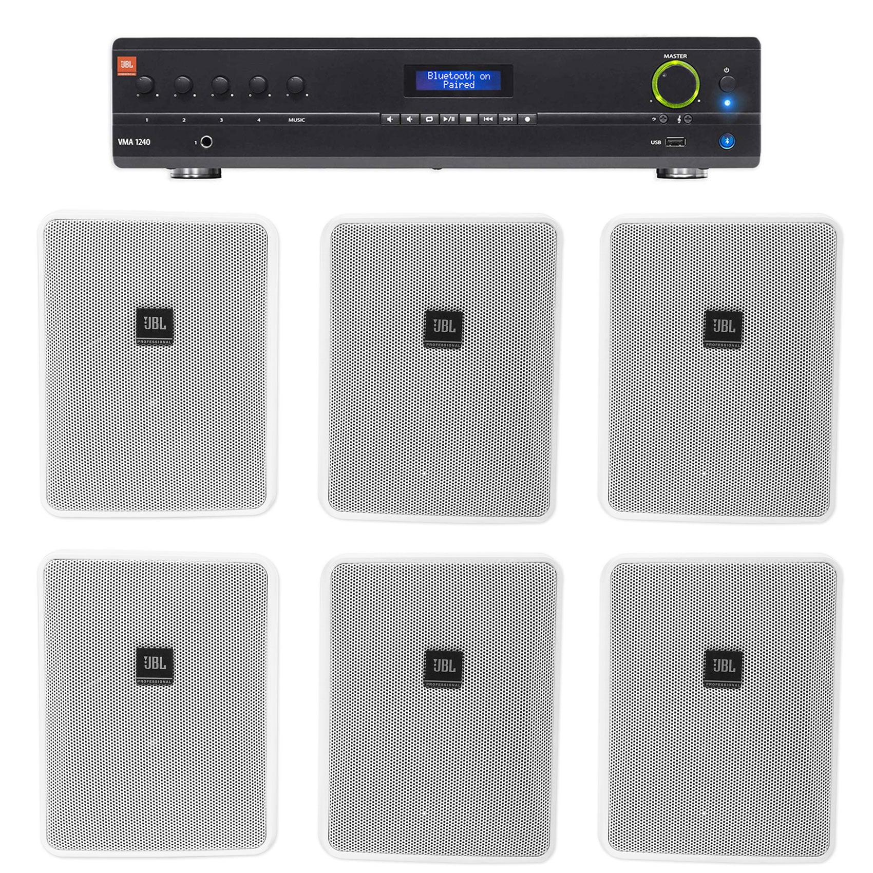 JBL VMA1240 Commercial/Restaurant 240W 70v Amplifier+(6) JBL 5.25" Wall Speakers