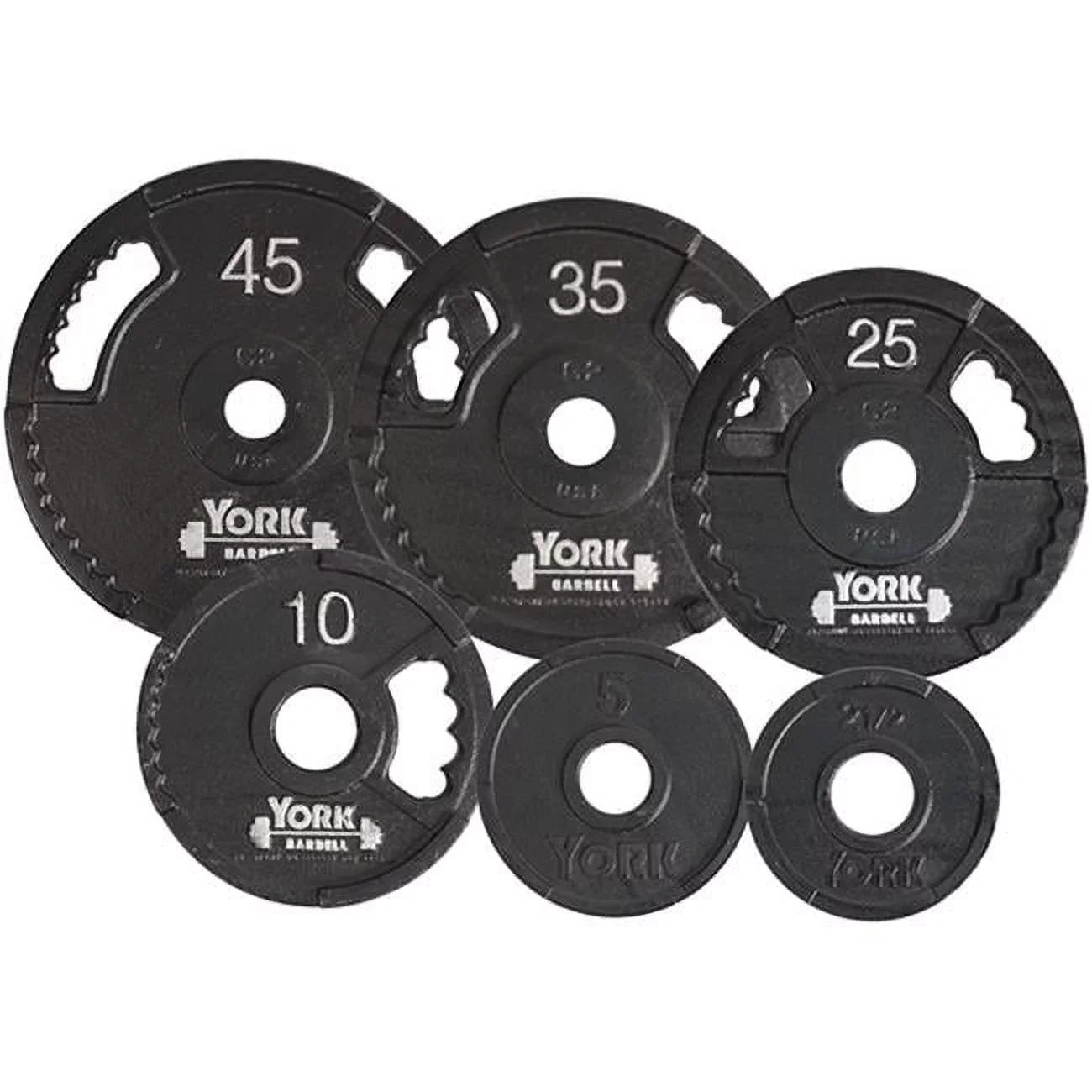 York Barbell 7423 G2 Olympic Dual Grip Thin Line Cast Iron Plate, Black - 25 lbs