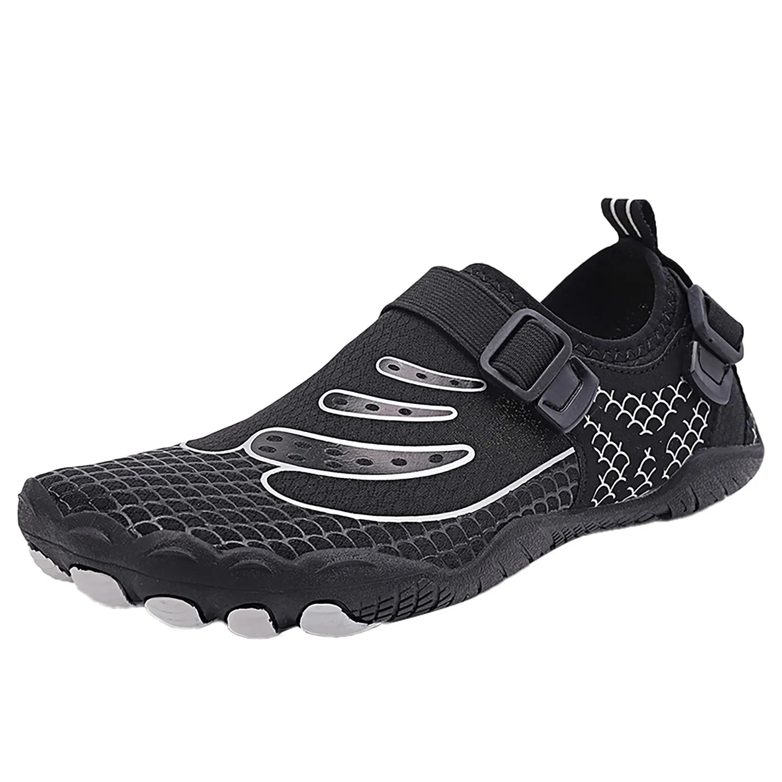 JHLZHS Outdoor Couple Men Waterproof Mountaineering Casual Sport Shoes Buckle Strap Beach Running Breathable Soft Bottom Shoes Black