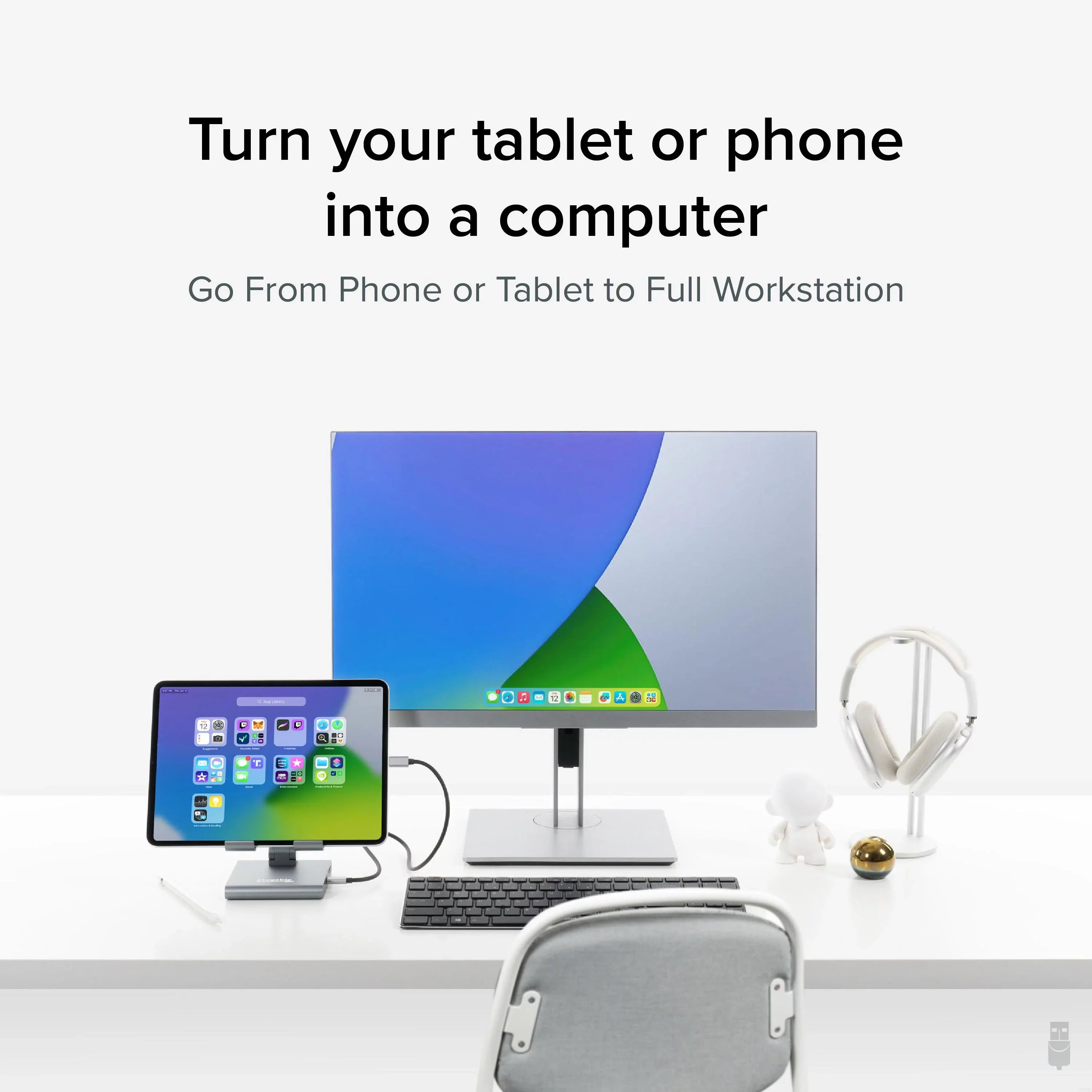 Plugable 8-in-1 USB C Docking Station for iPad with Stand, 100W Pass-through Charging USB-C Hub, 1x HDMI, 2x USB, Audio, and SD, Compatible with Windows, iPadOS, USB-C Phones, and Tablets