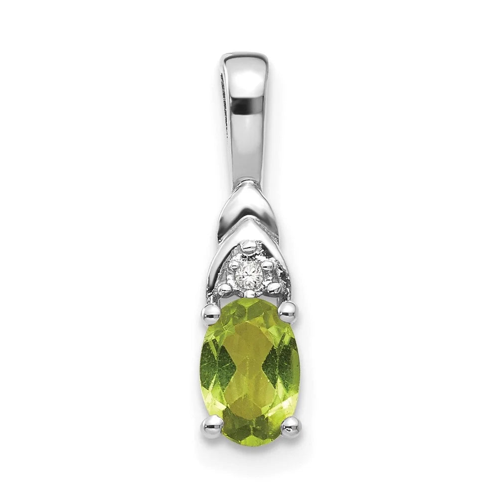 Auriga 14K White Gold Peridot Diamond Pendant for Women (L-16mm, W-4mm)