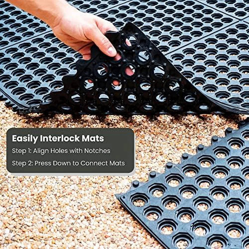 Interlocking Rubber Floor Mat For Restaurant Kitchen Floor Anti Fatigue Bar Door Mat Non-Slip Indoor Outdoor Shower Pool Drainage, Durable Garage Flooring 36 X 36 Inch