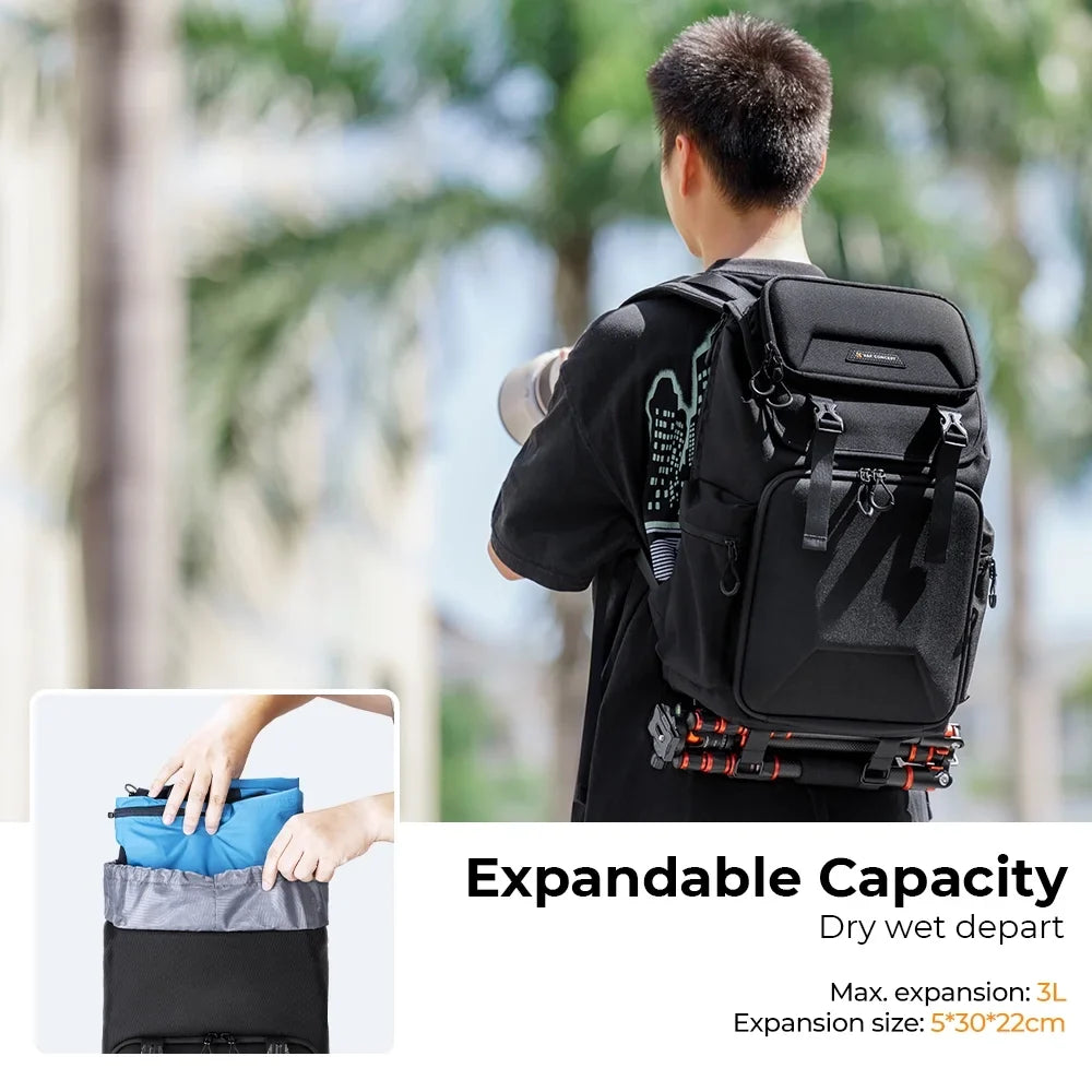 K&F CONCEPT Hard Shell Camera Backpack Waterproof SLR/DSLR Camera Bag 22L Large Capacity Photography Bag with 15.6 Inch Notebook Compartment Rain Cover for Women Men Photographers