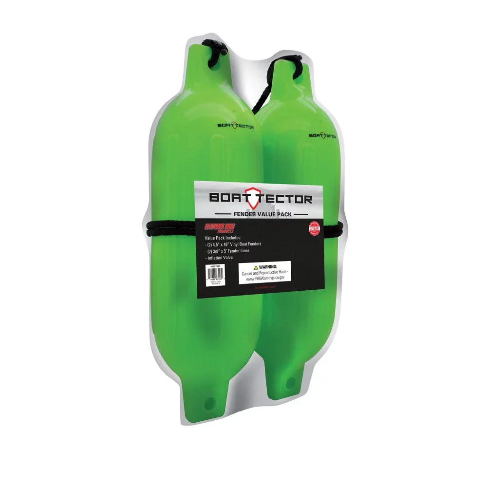 Extreme Max 3006.7587 BoatTector Inflatable Fender Value 2-Pack - 4.5" x 16", Neon Green