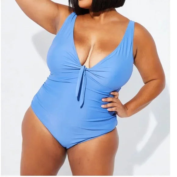 Nicole Miller BLUE YONDER Sweetheart Center Tie One Piece Swimsuit, US Small