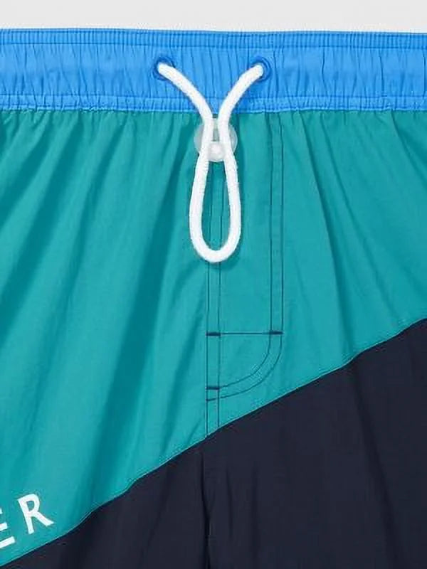 Tommy Hilfiger Mens Colorblocked Drawstring Swim Trunks 2XL XXL Blue Green
