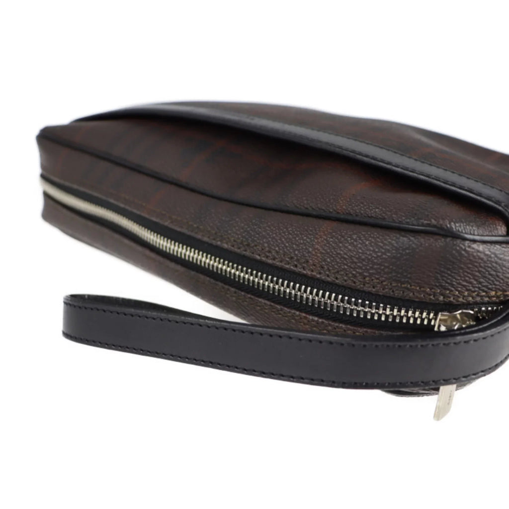 Pre-Owned BURBERRY Burberry Second Bag PVC Leather Dark Brown Plaid Clutch (Good)