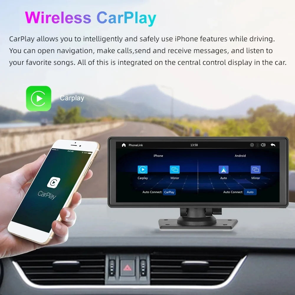 Polarlander Wireless Apple Carplay Car Stereo GPS Navigation, 9.3 Inch Touch Car Play Screen Audio Car Radio Receiver with Android Auto, Bluetooth,Backup Camera, Recorder AUX, TF, Multimedia Player