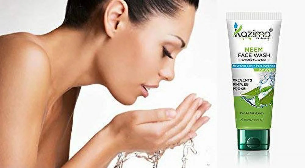KAZIMA Neem Face Wash (Pack OF 2 Each 100ml) With Tulsi & Tea Tree For Anti Pollution, Remove Anti Acne Pimples Scars, Nourishes Skin + Pore Purifying Skin Defense