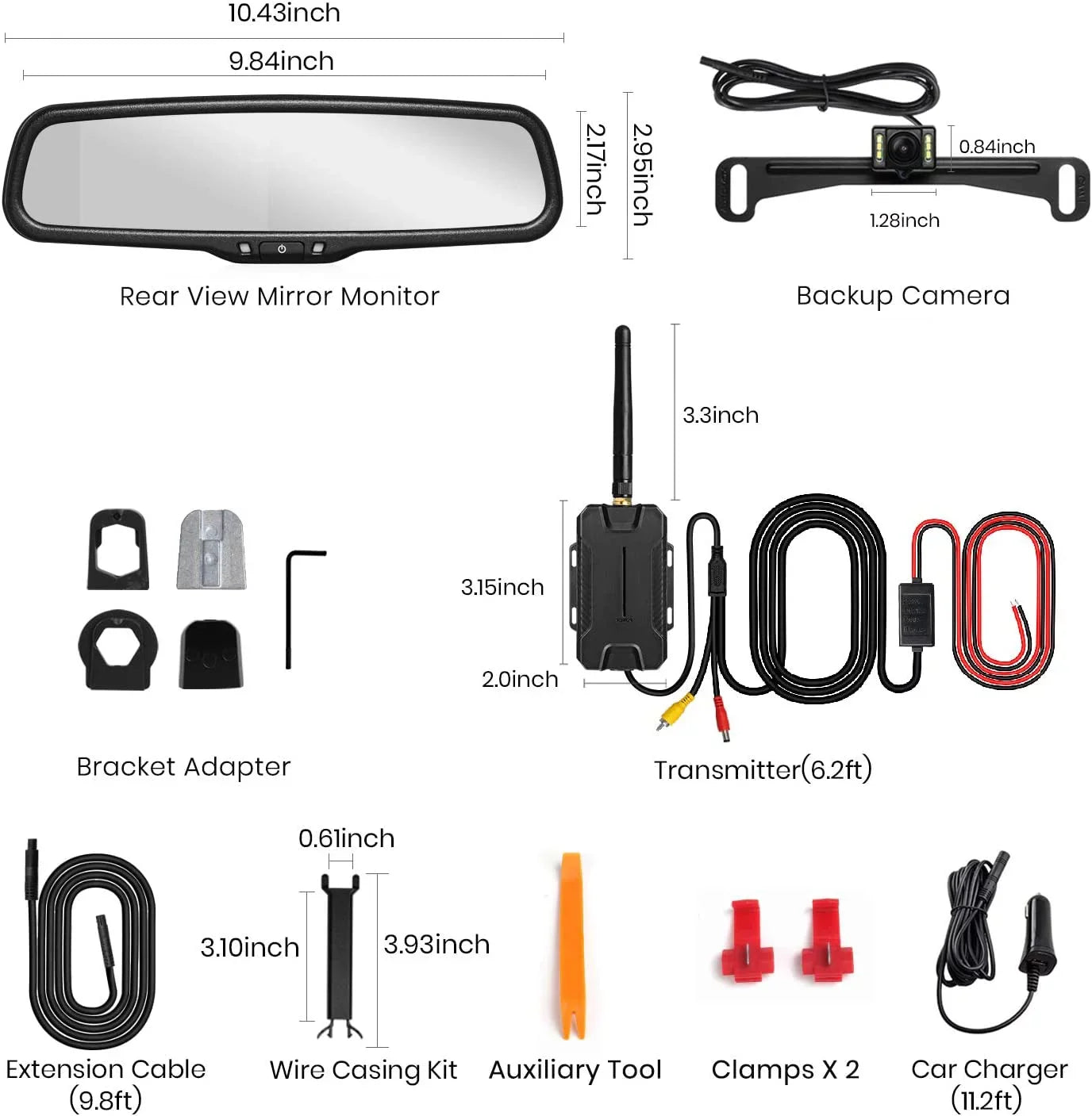 Auto-Vox Wireless Backup Camera Kit OEM Look Rear View Mirror Monitor for Trucks, No Wiring Installation (T1400U)