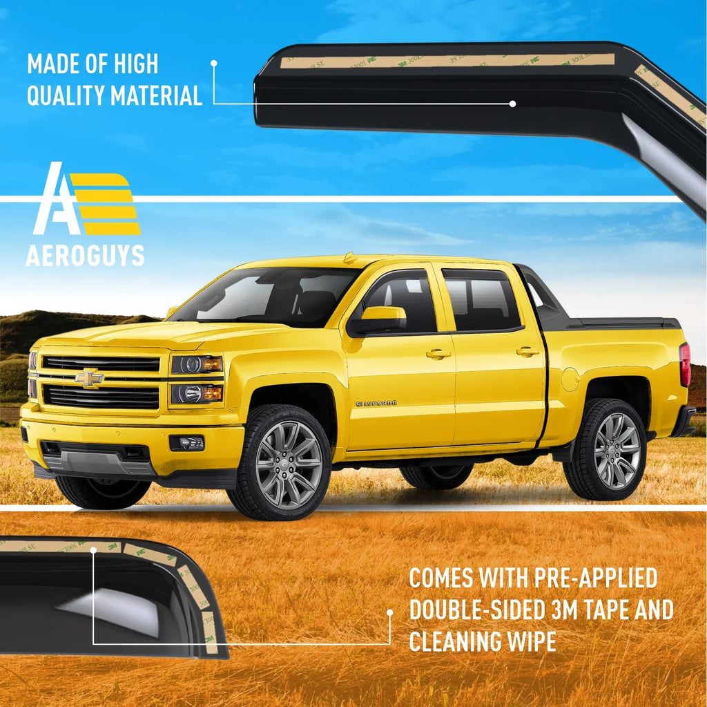 AEROGUYS In-Channel Window Deflectors Extra Durable Window Visors Rain Guards Fit for Chevrolet (Chevy) Silverado 1500 2014-2018 Crew Cab, Sun Visors, Wind Vent Visors, Truck Accessories -4pcs. AG0421